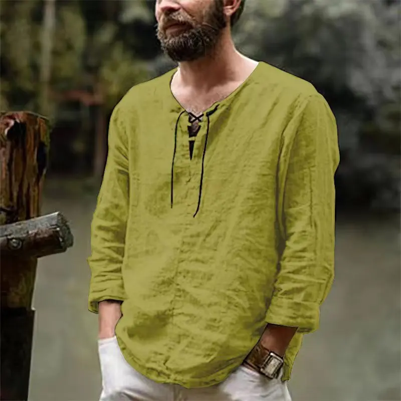 

2022 New Long-sleeved T-shirt Men's Solid Color Explosion Style European And American Men's Trend Men's Cotton And Linen Tops