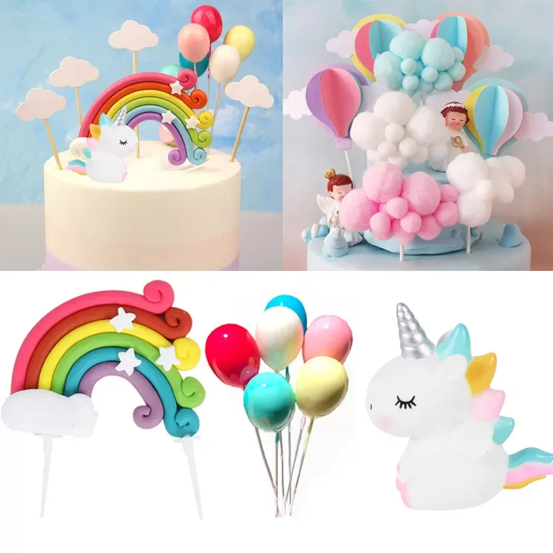 

Unicorn Cake Topper Rainbow Cloud Balloon Cupcake Topper Kids Birthday Cake Flags Decor Baby Shower Girl Favors Cake Decorating