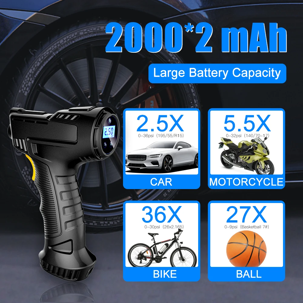 Портативный цифровой электрический воздушный компрессор 150PSI 120W с функцией автоматического подключения, беспроводной насос для накачки шин с монитором давления, корпус из ABS-пластика. (art.: 3920dbc2a2c62) - 3920dbc2a2c62
