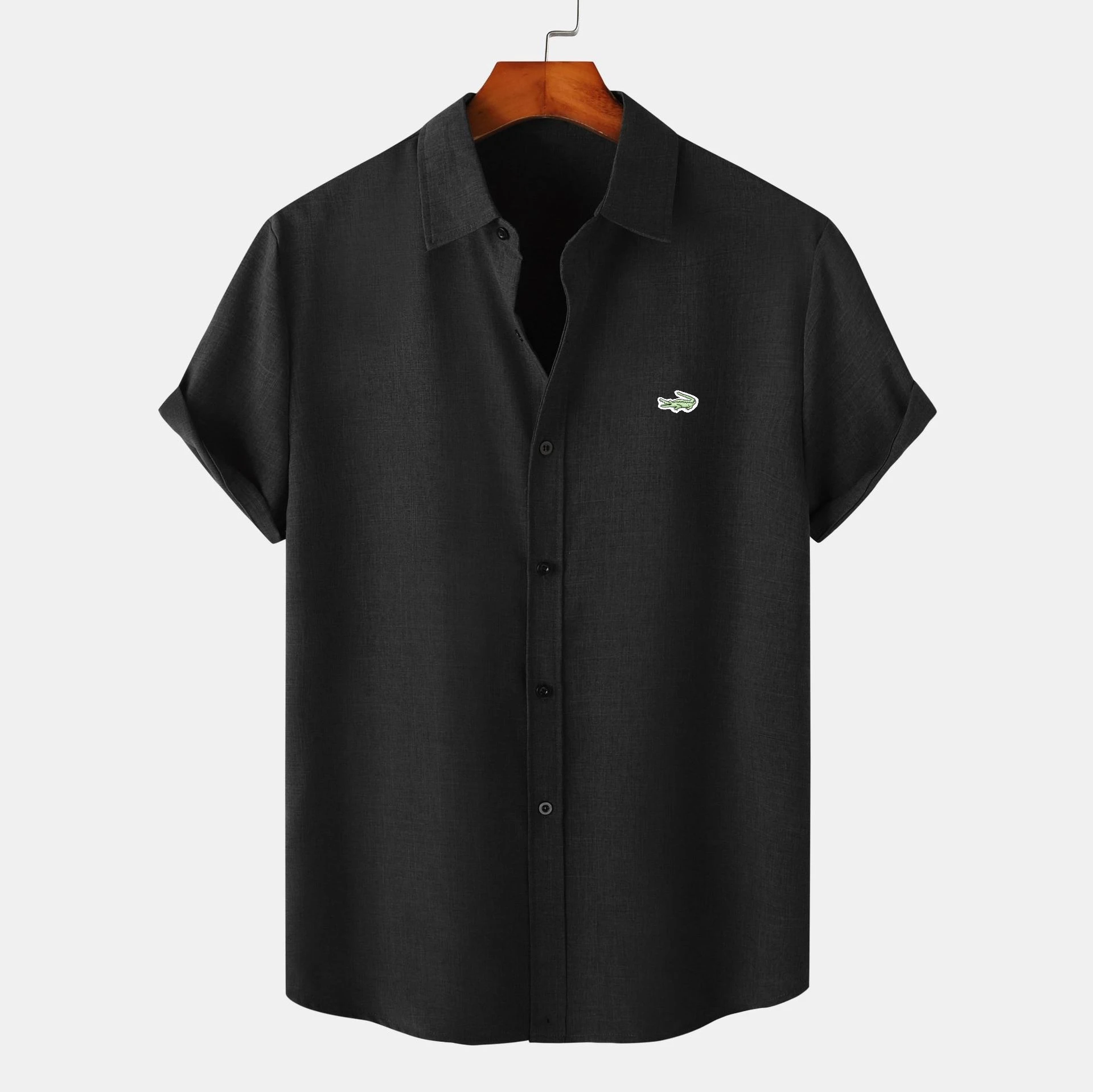 

European Men's 2023 Summer New Solid Short Sleeve Casual Shirt Slim Fit Shirt Top Man Top Clothes Cartelo Embroidery