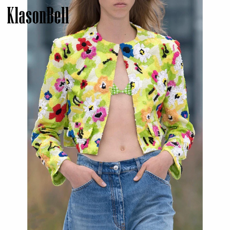 

Женская короткая куртка KlasonBell, разноцветная куртка с принтом и блестками, расшитая бисером, 6,20