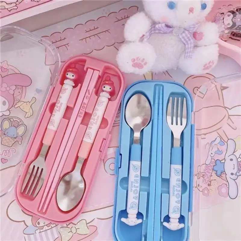 

Kawaii Sanrio Accessories hello Kittys Cinnamoroll Cartoon Cute Portable Cutlery Set Chopsticks Spoon Fork Anime Birthday Gift