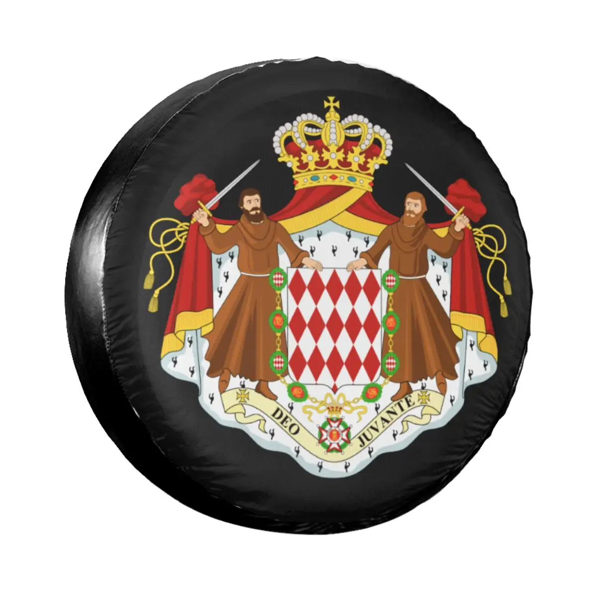 

Coat Of Arms Of Monaco Spare Tire Cover for Jeep Mitsubishi Pajero Monacans Flag Dust-Proof Car Wheel Covers 14" 15" 16" 17 Inch