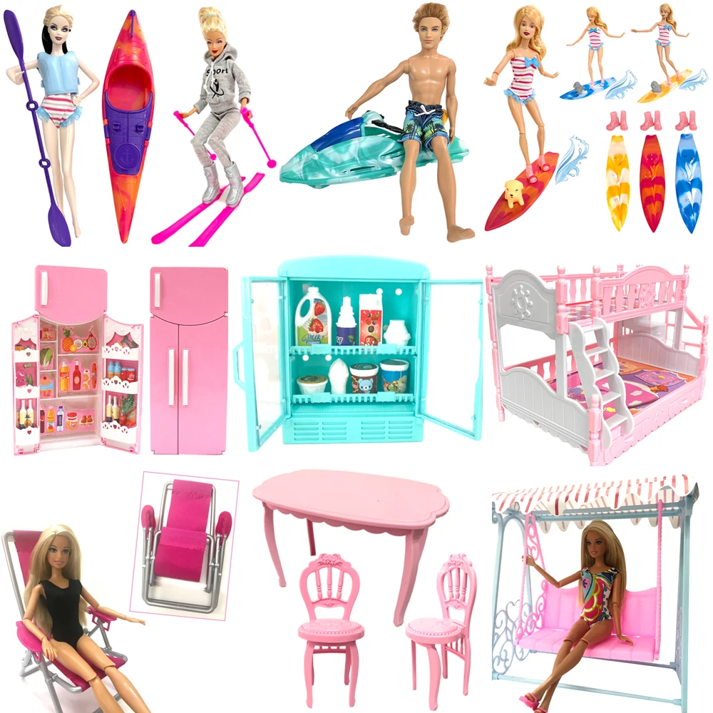 NK Mixed Selection 30CM Princess Plastic Furniture Fashion Bed Refrigerator Table For Barbie Accessories Doll Girl Gift Toy JJ