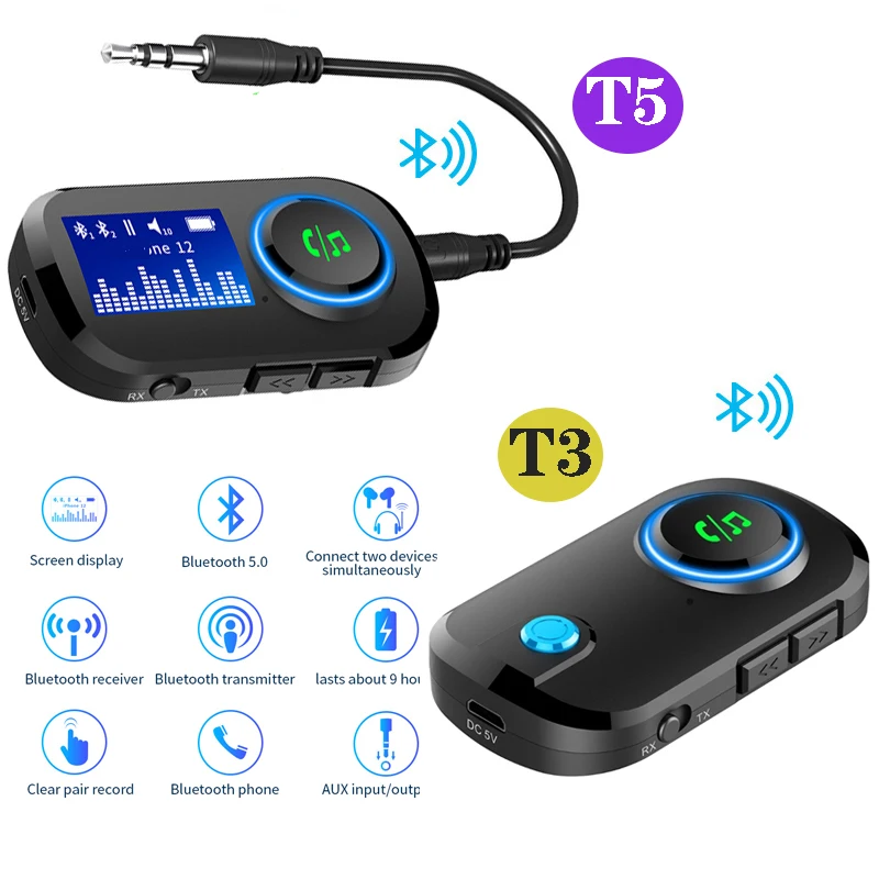 

3 Bluetooth 5,0 приемник-передатчик T3 Hifi 2 в 1 3,5 мм AUX аудио адаптер цифровой дисплей для ТВ автомобильный адаптер для динамика
