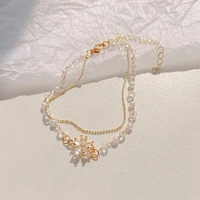 temperament gold plated multilayer transparent color crystal flower beaded bracelet for women alloy bracelet luxury jewelry