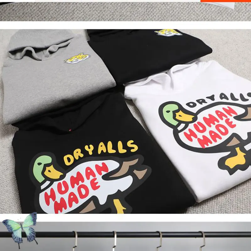 

HUMAN MADE Hoodies Cartoon Duck Printed Pullover Couple Fleece Hooded Sweatshirts Men Women Hoody
