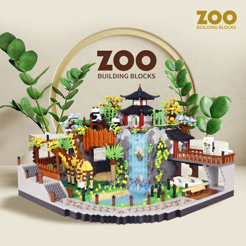 

5000Pcs Zoo Building Blocks Animals Park 2 In 1 Giraffe Elephant Zebra Diy Model Table Decorations for Children's Gifts