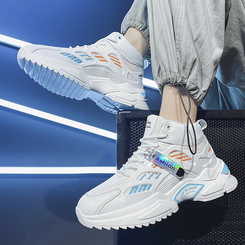 Men's High-top Sneakers Mesh Comfortable Breathable Casual Trend Sport Shoes Fashion Outdoor Lightweight Anti Skid Male Sneakers