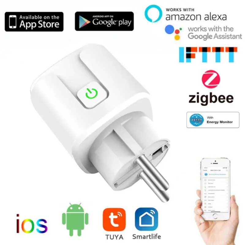

20a Eu Smart Plug Voice Control Adapter Socket With Power Monitoring 20a Plug Smart Home Power Socket Zigbee Smart Plug Timer