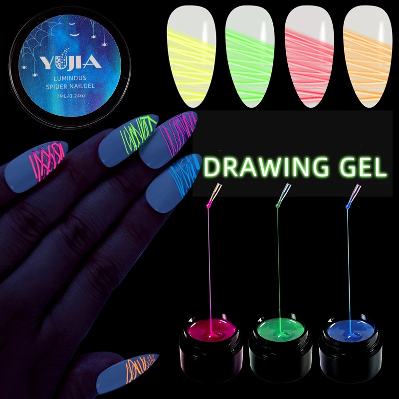 

7/8ml Wire Drawing Gel Nails Polish Spider Web Varnish Painting Liner DIY Design Black Lacquer Silk UV Luminous Glue Manicure