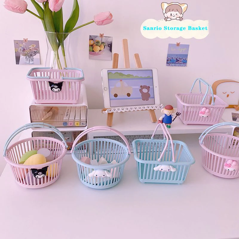 

Kawaii Sanrio Accessories Kuromi My Melody Cinnamonroll Plastic Storage Basket Cute Beauty Desktop Cartoon Storage Tote Basket