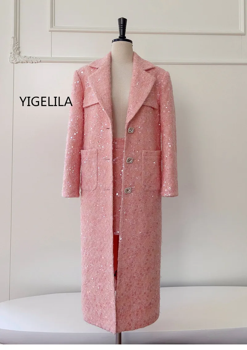 YIGELILA женское шерстяное длинное пальто 2024 зимняя однобортная верхняя одежда