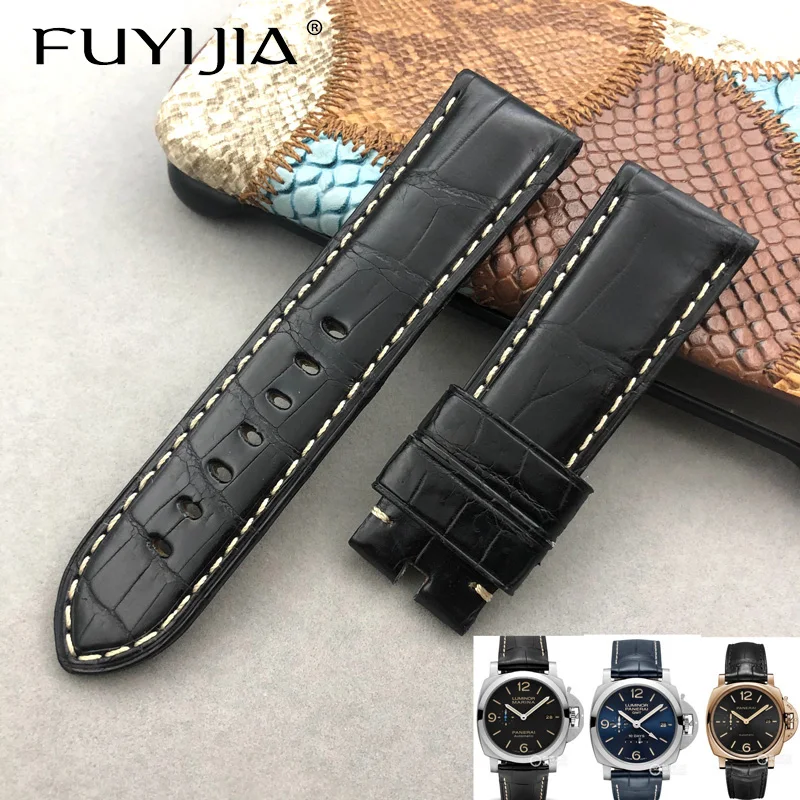 

FUYIJIA Luxury P-anerai Watch Band Handmade Alligator Strap 22MM 24MM 26MM Genuine Leather Belt Custom Crocodile Skin Watchbands