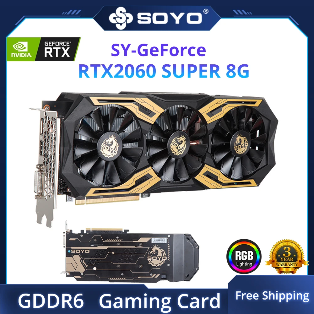 Игровая видеокарта SOYO Nvidia Geforce RTX2060 SUPER GDDR6 8 ГБ, 256 бит