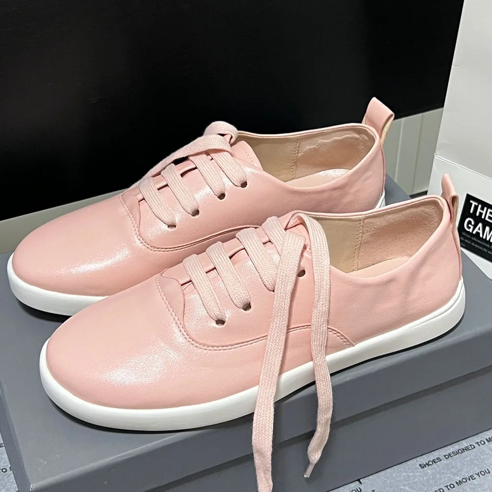 White Women Flats 2023 Spring Summer Genuine Leather Real Skin Flats White Black Pink Comfy Brand Design Leisure Shoes