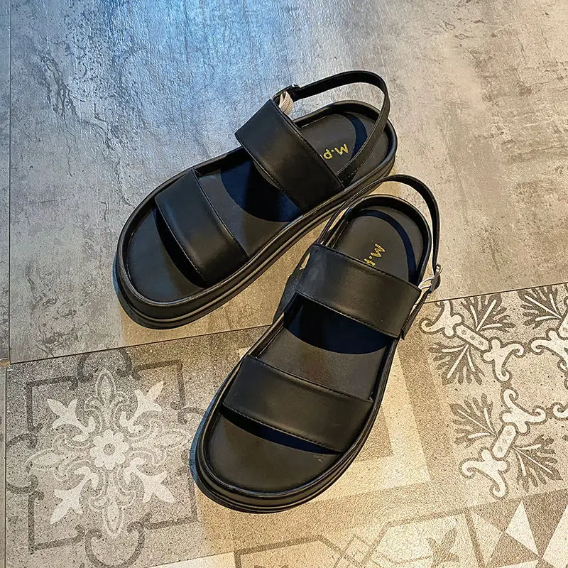 

ONE-WORD SANDAL WOMAN 2022 summer new fashion fashion 100-match belt buckle flat leisure thick-sole beach shoes