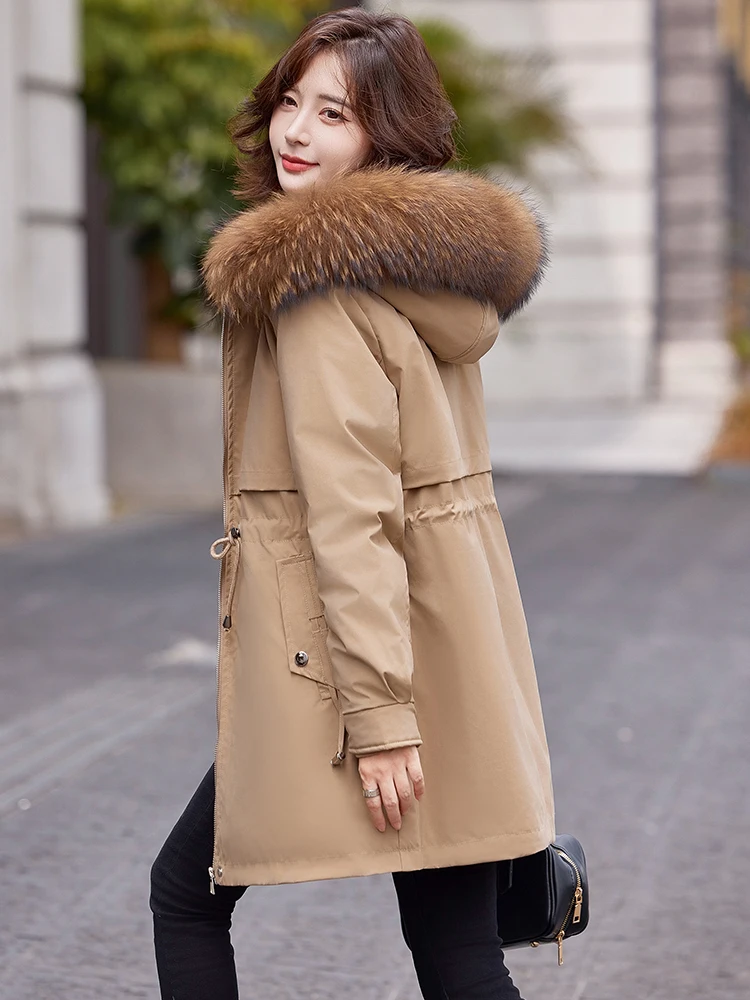 Женский пуховик Parker средней длины новинка зимы 2024 облегающая талию съемная