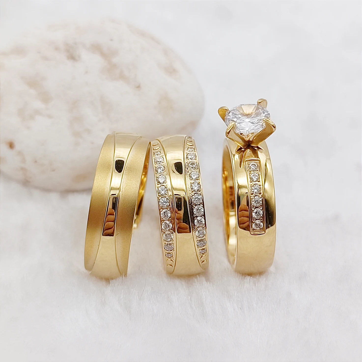 

3pcs Crown Wedding Engagement Rings Sets For Couples 18k Gold Plated Jewery Cubic Zirconia Diamond Ring