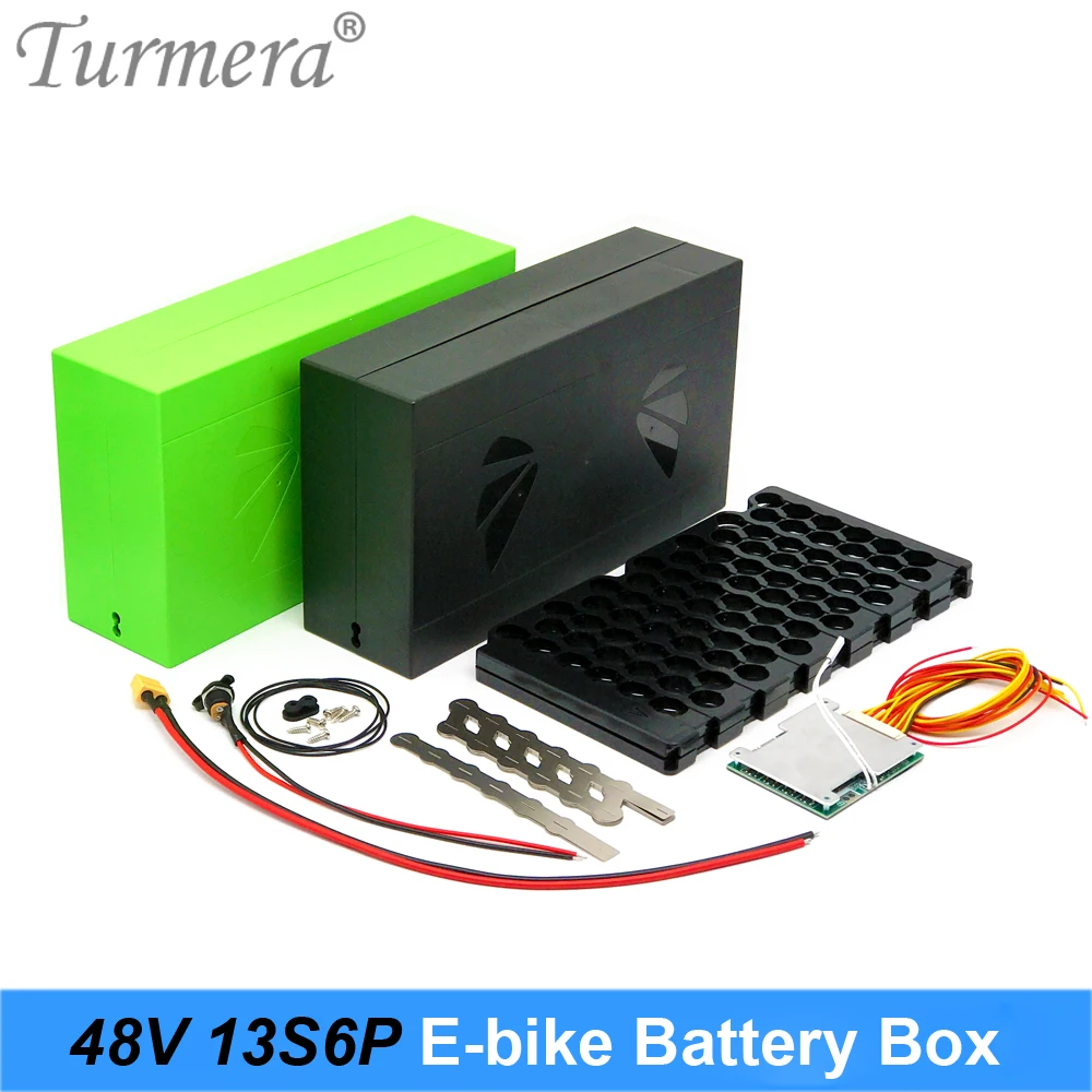 

Turmera 48V E-Bike Battery Box Case 13S 30A 50A Balance BMS with 13S6P 18650 Holder Welding Nickel DC XT60 Plug for Diy Pack Use