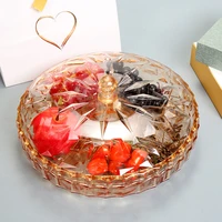 transparent acrylic storage tray luxurious round square crystal plate fruit cake steak snack kitchen candy storage box with lid
