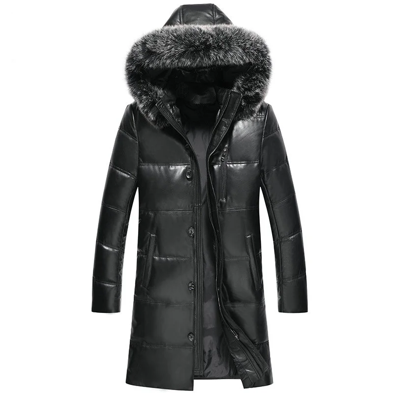 

Winter Genuine Leather Jacket Men Fox Fur Hooded Long Sheepskin Coat Men's Down Jackets 2023 HQ19-YXG1905B KJ3637