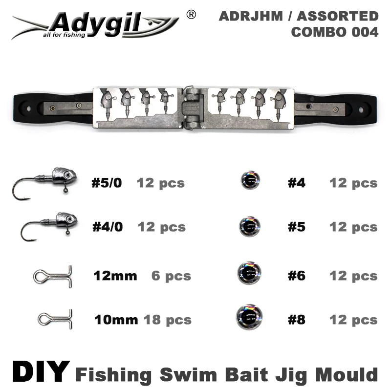 Adygil DIY рыболовная 97 шт. плавающая приманка джиг голова плесень ADRJHM/Ассорти комбо 4 полости 1/4oz 1/2oz 3/4oz 1oz