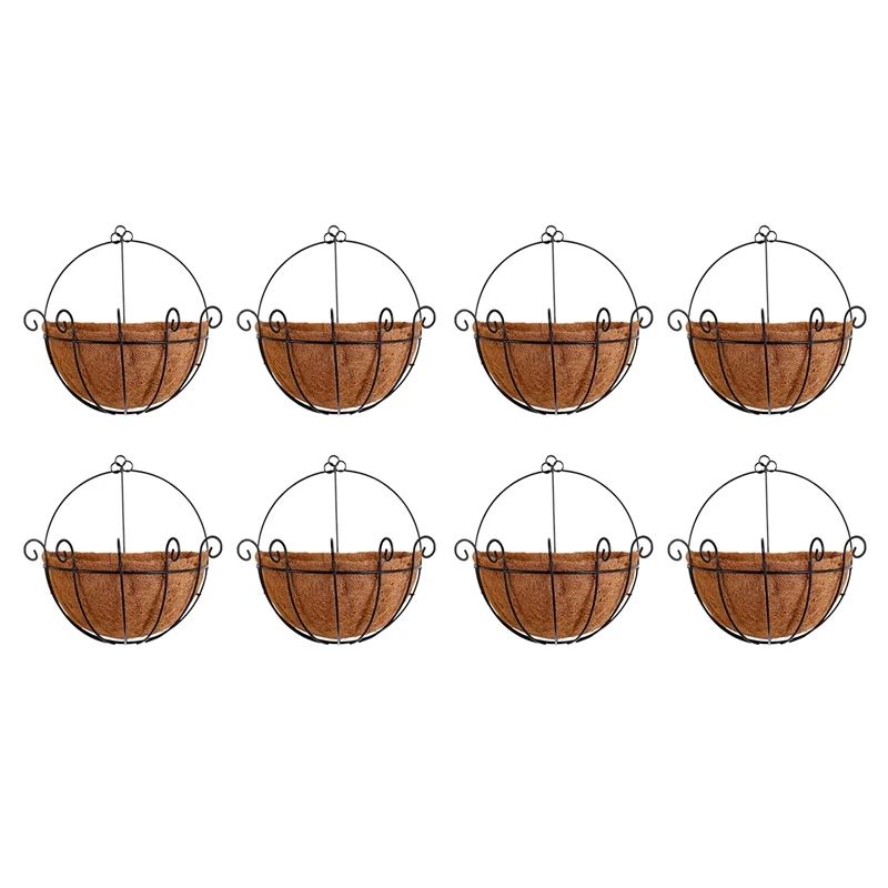 

Metal Hanging Planter Basket With Coco Coir Liner Wall Mount Wire Plant Holder For Indoor Outdoor Garden Porch (8 Pack)