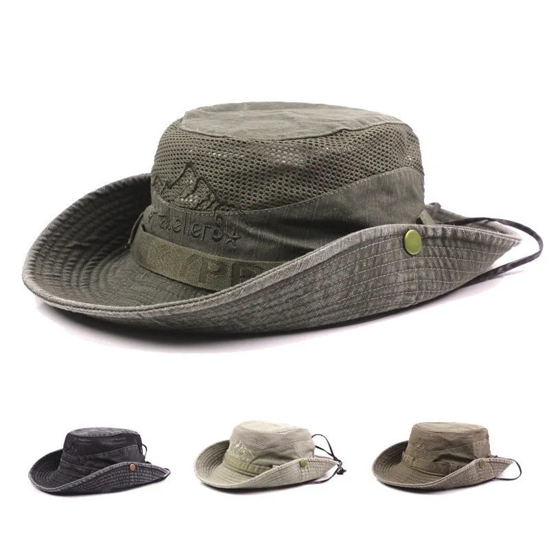 

Men's Cap Summer Mesh Breathable Retro 100% Cotton Bucket Hat Panama Jungle Fishing Hats Novelty Dad's Beach Cap Bucket Hat