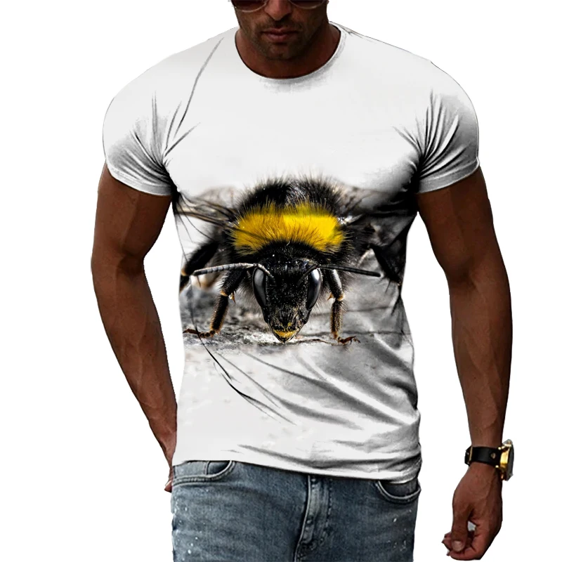 

Cute Bee Summer Fashion Men's T-shirt 3D Printing Dynamic Trend Casual Home Comfort O-neck Oversized Short-sleeved Clothing Top