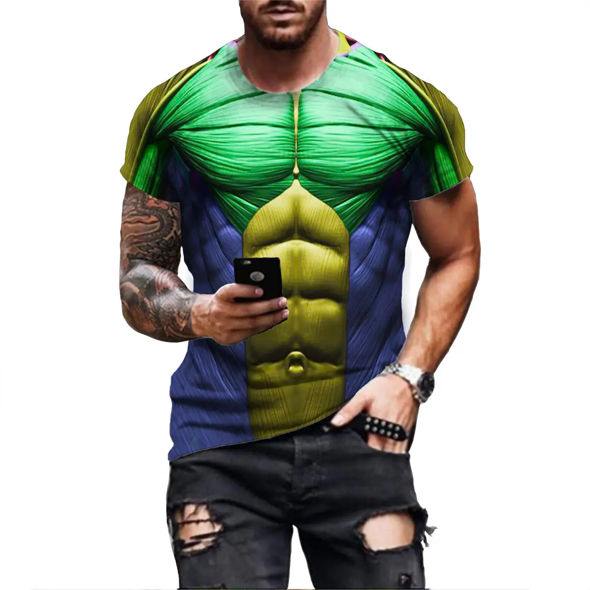 

New Fashion Three-dimensional Color Muscle Model Pattern 3d Printed Muscle T-shirt Trendy Summer Streetwear Short Sleeve Tops