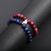 2 pcs 8mm bracelet bule beads heart natural lava stone tiger eye beaded yoga bracelets for men women elastic rope 2022 jewelry
