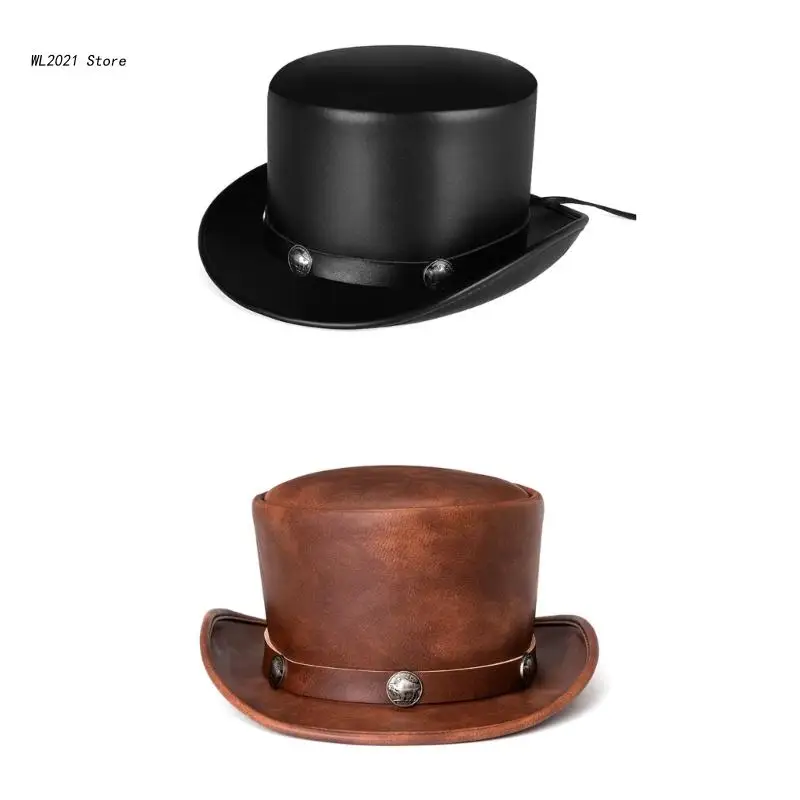 

Leather Pork Pie Hat Steampunk Top Hat Magician Hat BowlerTop Hat Steampunk Hat