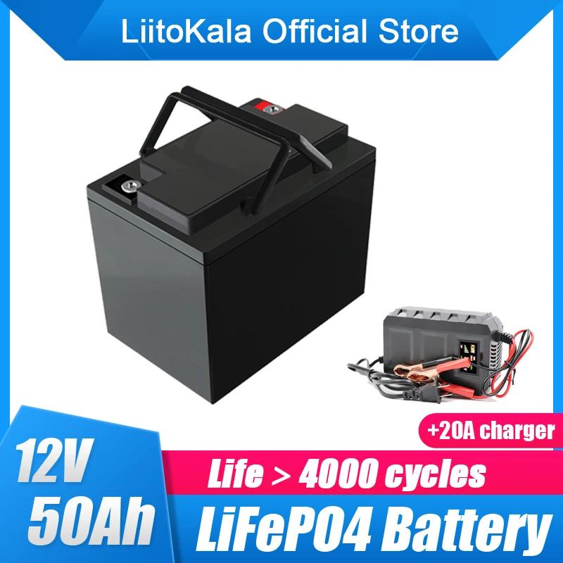 

LiitoKala 12 В 50 Ач 60 ач литиевый 12,8 В LiFePO4 аккумулятор для системы хранения солнечной энергии электрическая лодка Yatch в 20 а зарядное устройство
