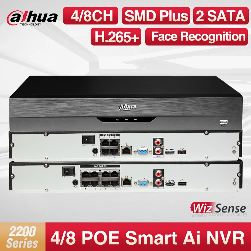 Dahua Wizsense Smart Ai VIdeo Recorder Face Detection and Recognition 4/8 Channels POE2HDDs SMD Onvif NVR2204-P-I2 NVR2208-8P-I2