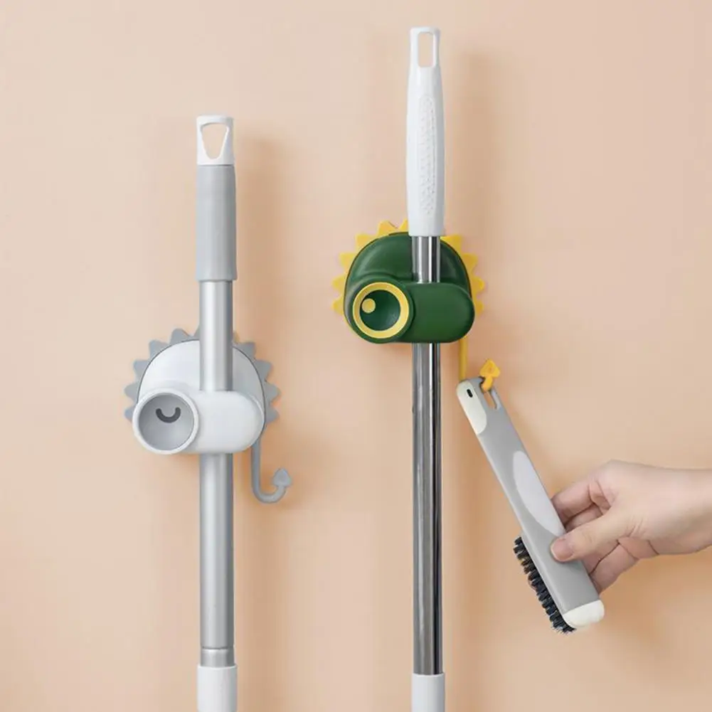 

Mop Hanger Sturdy Anti-slip Easy to Clip Non-marking Backing Punch-free Waterproof Wall Hanging Mop Hook for Bathroom