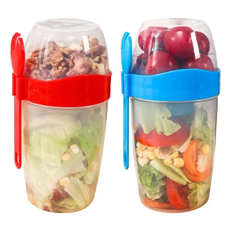 

Salad Cups With Lids And Fork Food Storage Bento Box Portable Breakfast Oatmeal Cereal Nut Yogurt Salad Cup Container Set