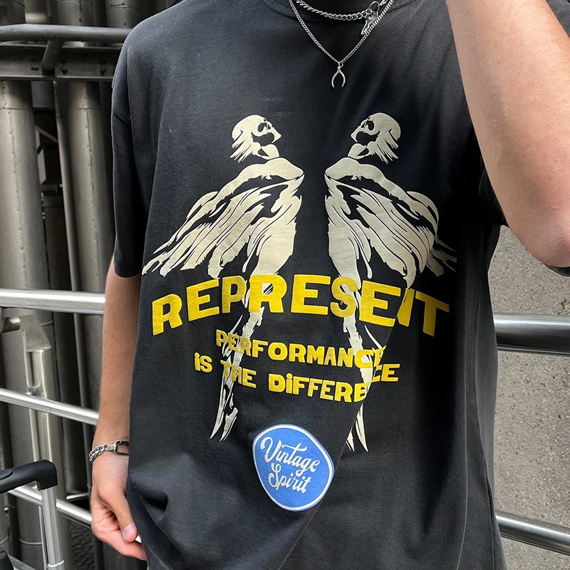 

Футболка мужская и женская хлопковая с принтом «Ангел», винтажная тенниска из пеноматериала, свободная майка с коротким рукавом, лето