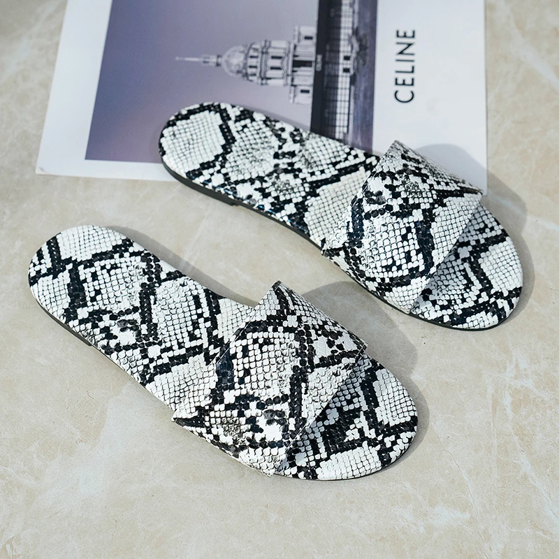 2022 Summer Women Slippers Leopard Sexy Snake PatternFlats Sandals Designer Goth Cozy Party  Ladies Outdoor  Home Casual Shoes