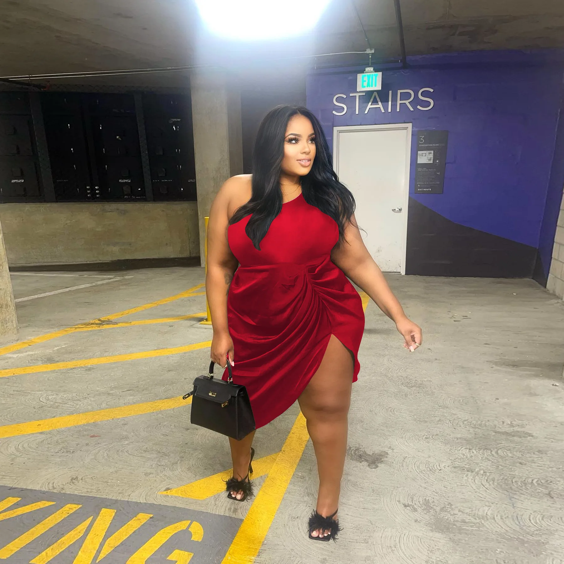 Plus Size Elegant Pretty Dress For Women Split Ruffle Luxury Cloth 2023 Summer Trendy Evening Party New Mini Dress