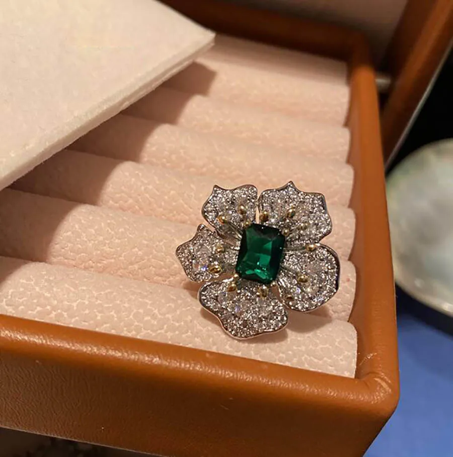 

unique design petal flower full zircon opening index finger ring trendy exaggerated petal vintage luxurious ring accessory