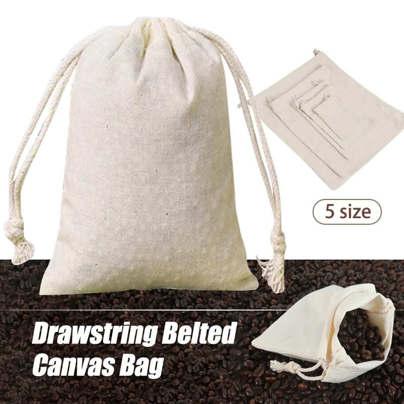 

5pcs Multi Size Cotton Drawstring Storage Bag Portable Canvas Pouch for Travel Toiletry/Kitchen Food/Party Decor Drawable Bag