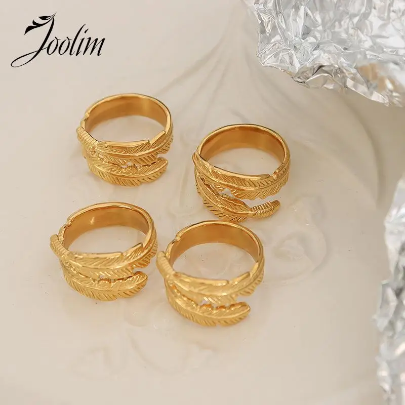 

Joolim High End 18K Gold PVD Waterproof Personalized Trend Roll Feather Rings Stainless Steel Jewelry Wholesale