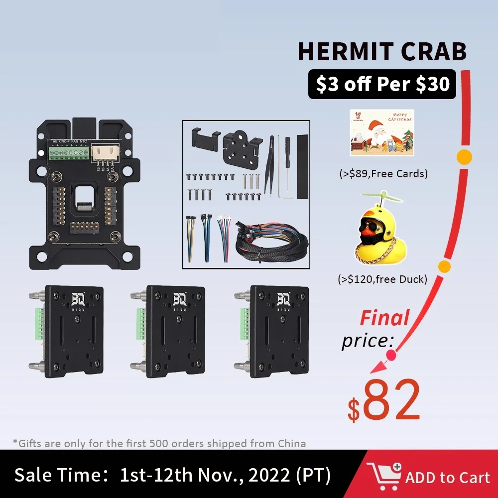

New HERMIT CRAB Hotend Quick Change Tool Head For 3D Printer Compatible MK8 E3D Hemera Bowden Ender3 BIQU B1 3d Printer head