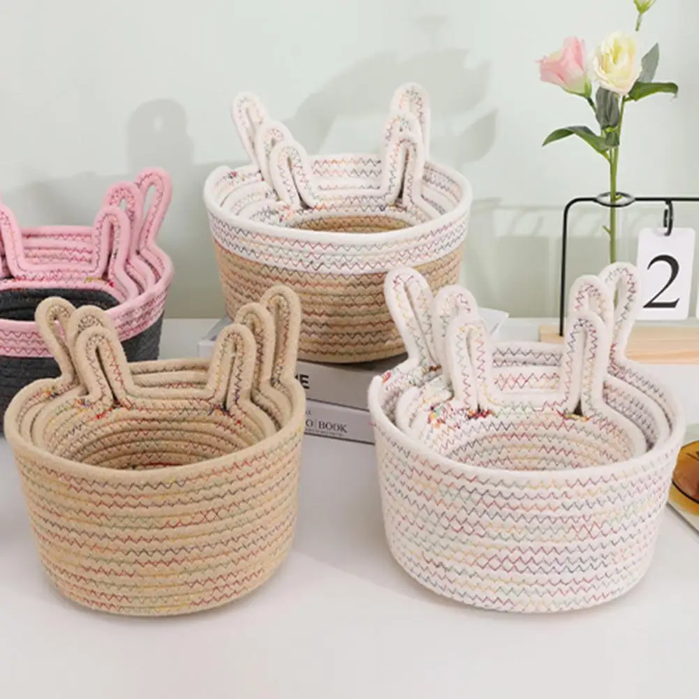 

Laundry Basket Large Capacity Reusable Cotton Rope Handmade Desktop Sundries Woven Basket Household Supplies