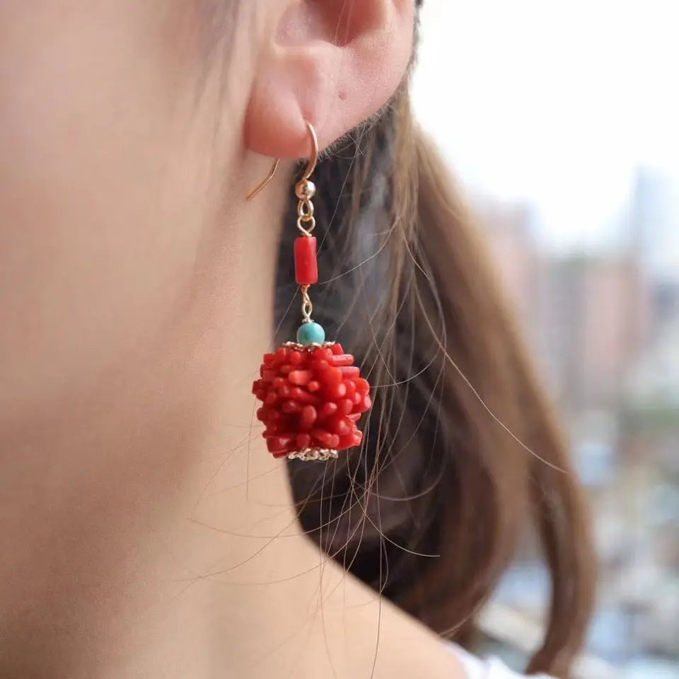 Natural Red Coral Arca Eardrop Original Braided Earhook Earhook Personalized Fashion Women's Accessories Eardrop Accessories