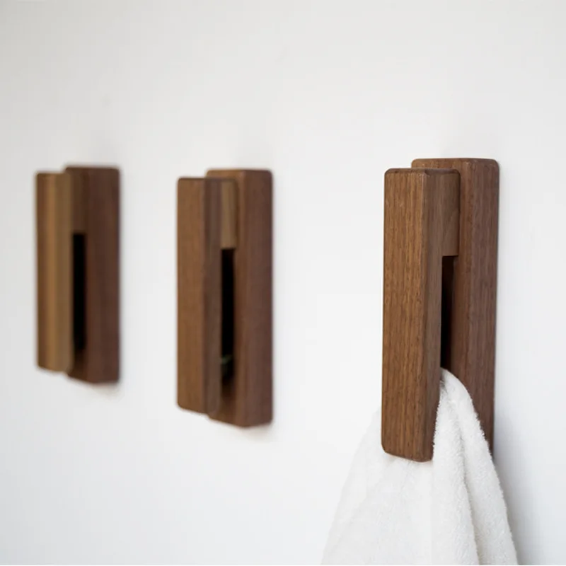 

1PC Towel Holder Small Household Wall Mounted Wooden Hooks Wall Hanger for Towel Bag Clothes