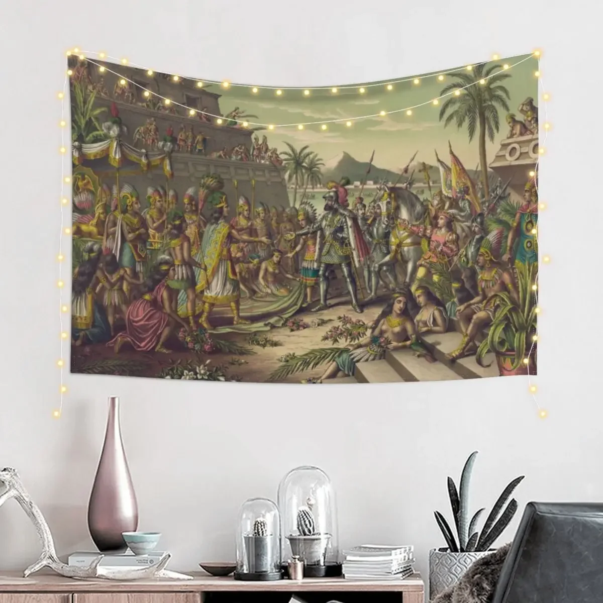 Вход Cortez в Мексику встречи Монtezuma ноября 8 1519 гобелен эстетический декор комнаты
