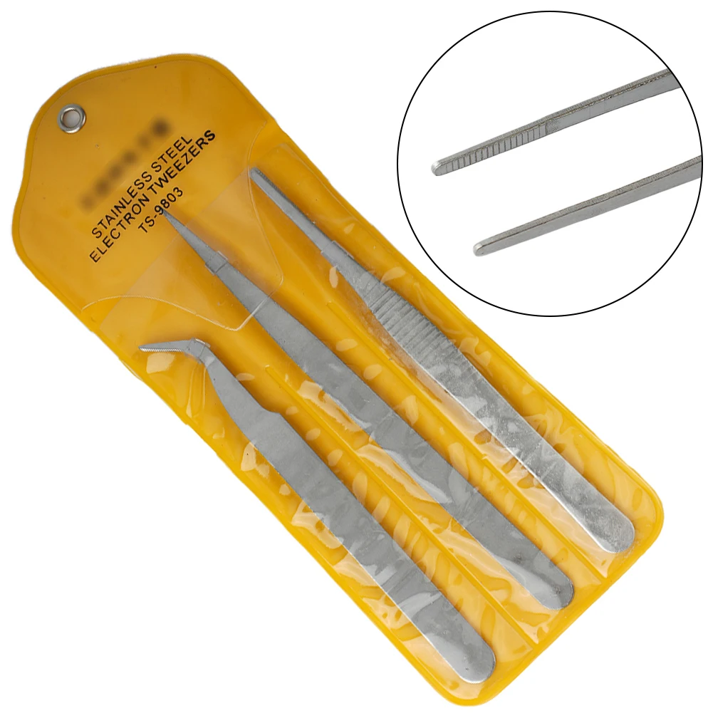 

3pcs Stainless Steel Assembly Repair Precision Set Tool Electronic Tweezers Mechanic Electronic Cigarette Vape Hand Tools