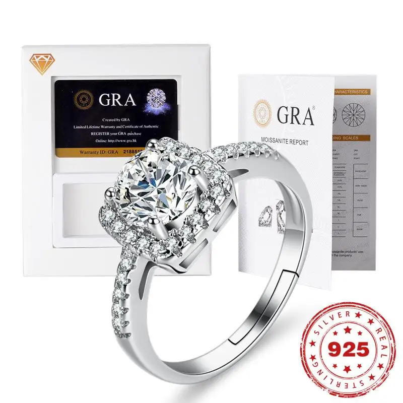 

HOYON Real 1 Carat Moissanite Ring Set Box GRA Certificate S925 Sterling Silver D Color Diamond VVS Engagement Wedding Jewelry